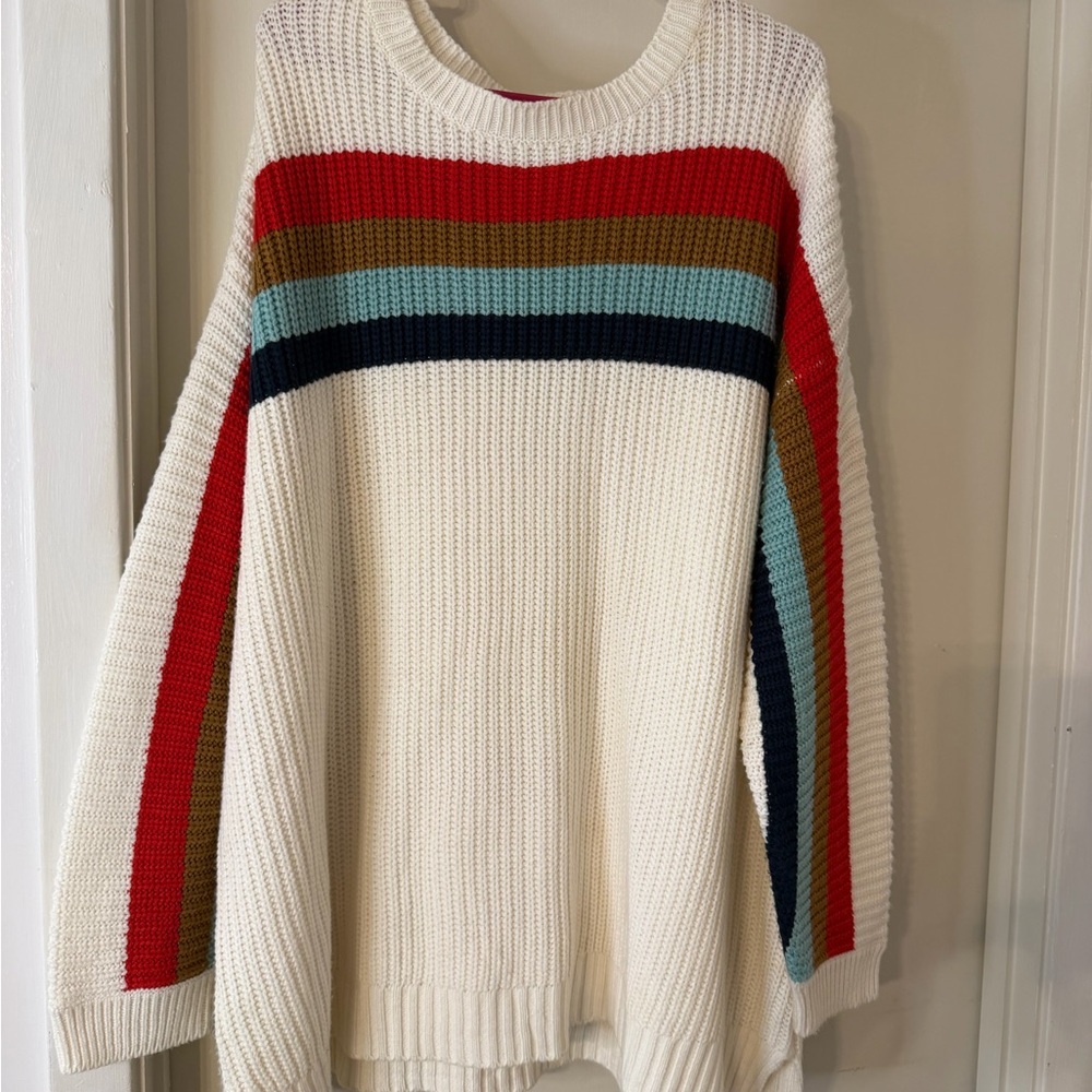 Terra & Sky Women's Sweater with Red, Blue, and Green Stripes